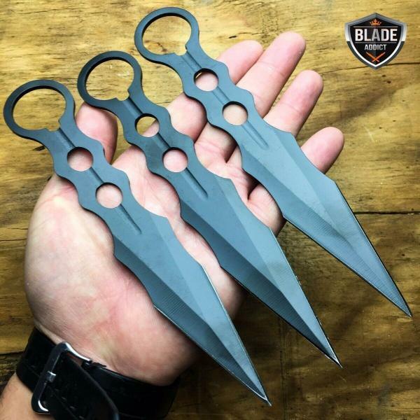 9PC Black Tactical Fixed Blade Sword Machete Axe Hatchet Karambit Knife Set